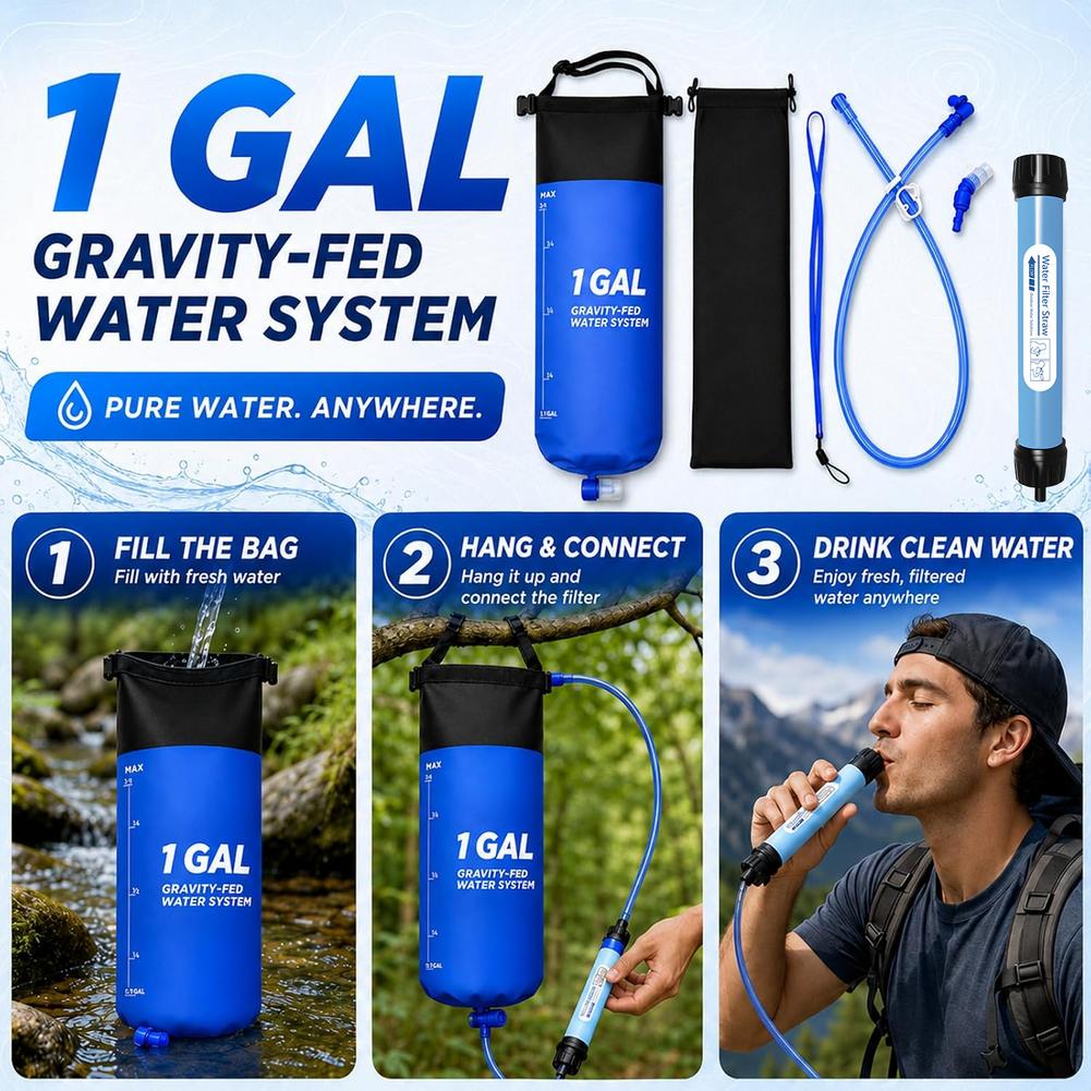 1. مجموعة فلتر مياه بالجاذبية  - مراجعة Bivy Bag Emergency وسعره